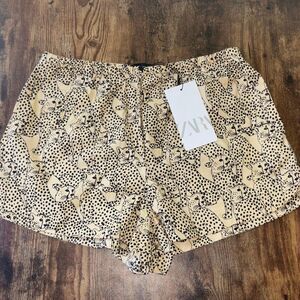 NWT ZARA cheetah animal shorts cotton XS AOP all over print pockets
